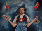 Saint Dorothy - Oil on wood panel, framed mixed media