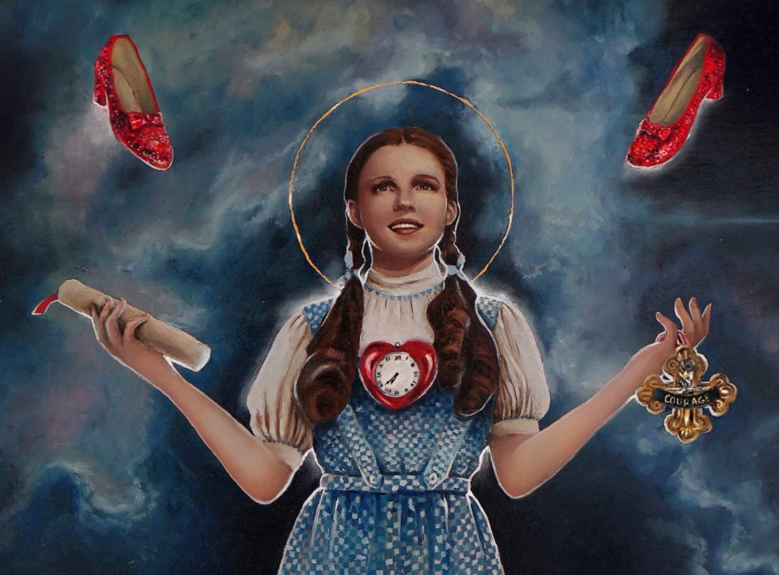 Saint Dorothy - Oil on wood panel, framed mixed media